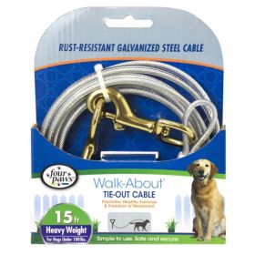 Four Paws Dog Tie Out Cable  Heavy Weight (Option: Black  15' Long Cable)